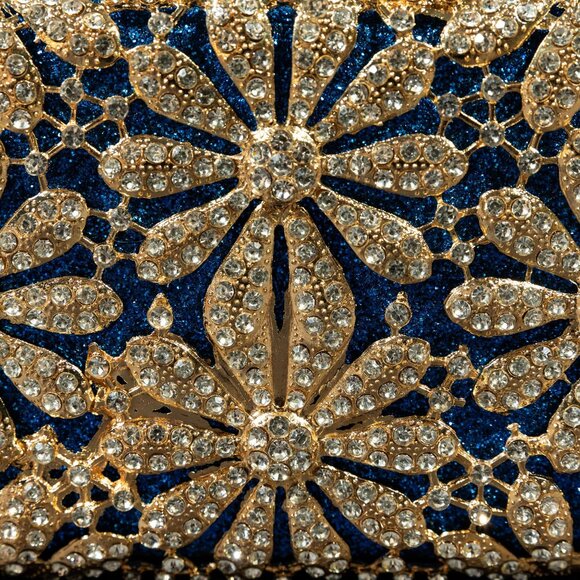 Verano Hill Blue Crystal Floral Clutch Purse with Gold Detailing NWOT - Picture 5 of 5